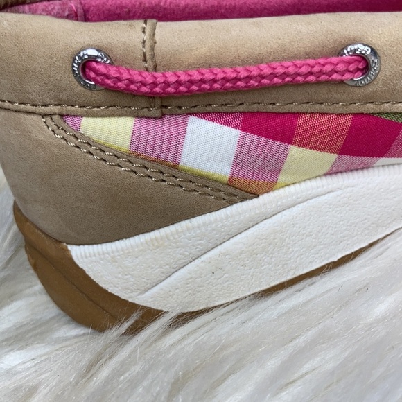 Sperry plad plaid green pink tan cream pink lace up boat shoes flats loafers - Picture 11 of 16